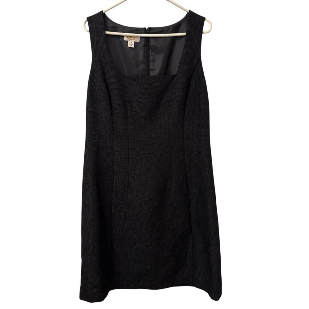 Talbots Womens Black Jacquard Dress‎ Size 14 Square Neck LBD Event Holiday Party